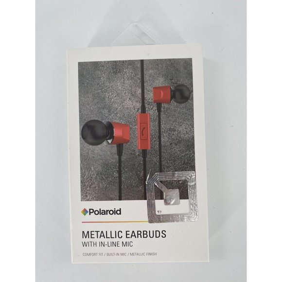 Polaroid Red Metallic Earbuds with In-Line Mic NIB - Picture 1 of 2